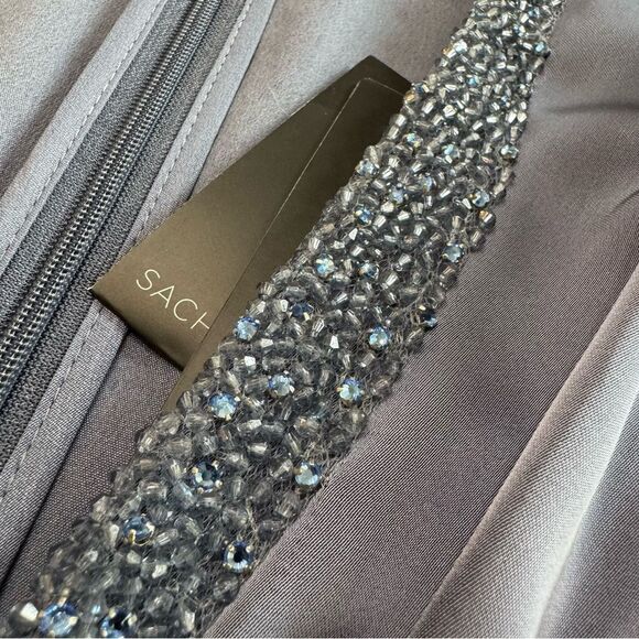 Sachin & Babi Gabby‎ Gown Size 6 Satin Crepe Beaded V-Neck A-Line Fornal Dress - Picture 8 of 16